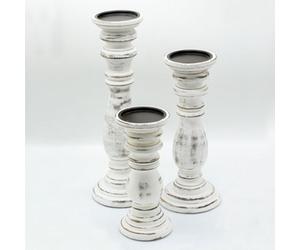 Serenityy Luxury Classic Candle Stand - Whitewash Medium, Mango Wood 30 X 10 Cm