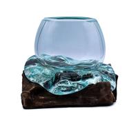 Serenityy Luxury Molten Glass - Natural Wood Base, Handcrafted in Clear | Size: 20 cm Serenityy Clear 20 cm