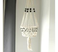 Serenityy Macramé Pot Holder - Large Single Beaded Cotton Hanging Plant Hanger, White
