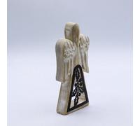 Serenityy Mango Wood Angel - Whitewash Finish With Iron Holly Cut-Out, 18 Cm