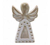 Serenityy Mango Wood Angel Whitewash - Hand-Carved Rustic Figurine, 9 X 2 X 13 Cm