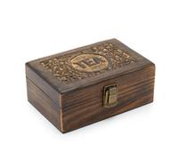 Serenityy Mango Wood Carved Tea Box With 6 Compartments, Brass Clasp, 23 X 15 X 9.5 Cm.