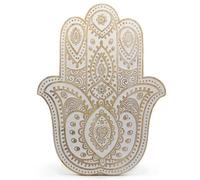 Serenityy Mango Wood Hamsa Wall Plaque, Whitewash Finish