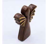 Serenityy Medium Mango Wood Angel Decorative Figurine - Hand-Carved Mango Wood With Gold Wings, 16Cm