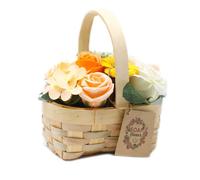 Serenityy Medium Orange Soap Flower Bouquet In Wicker Basket - Handcrafted, Lightly Scented, Ready To Gift