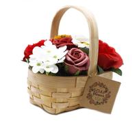 Serenityy Medium Red Soap Flower Bouquet In Wicker Basket - Handcrafted, Lightly Scented, Long-Lasting Gift