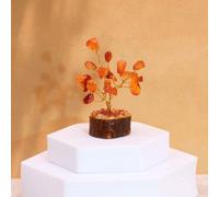 Serenityy Mini Carnelian Gemstone Tree On Wood Base - 15 Stones, 6 Cm Decorative Crystal Ornament