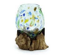 Serenityy Molten Coloured Glass on Natural Wood - Medium Bowl in Clear Serenityy Clear Medium