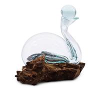 Serenityy Molten Glass Duck Decanter on Reclaimed Wood with Stopper, 19 cm in Clear Serenityy Clear