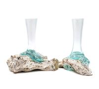Serenityy Molten Glass on Whitewash Wood Vase - Medium in White Serenityy White Medium
