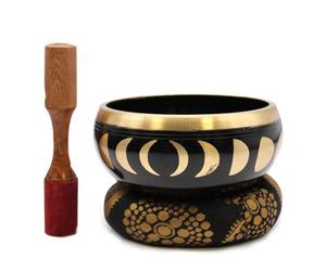 Serenityy Moon Phase Tibetan Singing Bowl Set - Black 14 Cm With Striker And Cushion