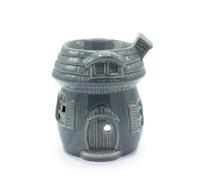Serenityy Mushroom House Ceramic Oil Burner In Grey, Compact Wax Melt And Essential Oil Diffuser