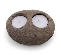 Serenityy Natural Riverstone Candle Holder Double Nightlight - Hand-Finished Indonesian Stone, Brown, Approx. 600G