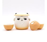Serenityy Panda Teapot Set With Three Cups - Orange, Compact Herbal Teapot Set.
