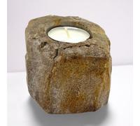 Serenityy Petrified Wood Candle Holder - Single Low, Hand-Carved Rustic Tealight Holder For Table And Bedside