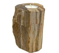 Serenityy Petrified Wood Candle Holder - Single Tall, Hand-Carved Tealight Holder, Natural Brown Matt Finish