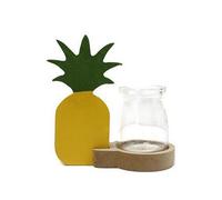 Serenityy Pineapple Hydroponic Home Décor Pot - Recycled Glass, Metal And Wood Tabletop Vase For Small Plants And Flowers