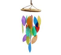Serenityy Rainbow Leaf & Bamboo Drop Driftwood Wind Chime, Handmade Capiz Shell Accents, Multicolour, Ready To Hang