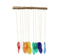 Serenityy Rainbow Leaf Driftwood Chime - Capiz Shells, Handmade Bali Coastal Wind Chime