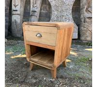 Serenityy Round Bedside Table With 1 Drawer And Shelf - Upcycled Teak, Hand-Made In Bali