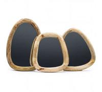 Serenityy Set Of 3 Pebble-Shaped Wall Mirrors In Light Wood Finish - Framed, Matt Polish, 3 Pieces
