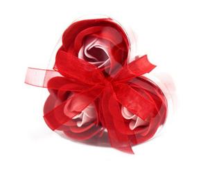 Serenityy Set Of 3 Red Rose Soap Flowers In Heart-Shaped Gift Box.