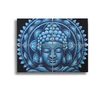 Serenityy Set Of 4 Blue Buddha Mandala Brocade Detail Prints 30X40Cm