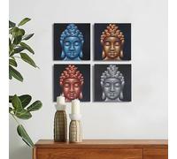Serenityy Set of 4 Buddha Head Wall Art 30x30cm - Sand Detail | Size: 30 cm x 30 cm Serenityy Multicolor 30 cm x 30 cm