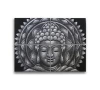 Serenityy Set Of 4 Grey Buddha Mandala Brocade Detail Unframed Prints 30X40Cm.