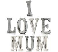 Serenityy Shabby Chic White-Wash Mango Wood Letters Set - I Love Mum, Approx. 15 Cm High