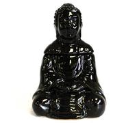 Serenityy - Sitting Buddha Oil Burner Black - Classic Glazed Ceramic Fragrance Warmer For Oils And Wax Melts, 250G