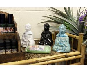 Serenityy Sitting Buddha Oil Burner - Blue, Gloss Glazed Aroma Lamp, 250G