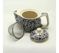 Serenityy Small Ceramic Herbal Teapot With Built-In Metal Strainer, Blue Pattern, 350Ml