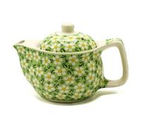 Serenityy Small Herbal Teapot Green Daisey 350Ml, Ceramic With Metal Strainer.