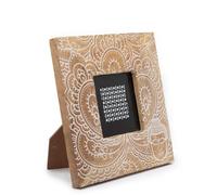 Serenityy Small Mango Wood Picture Frame 20X20X2 Cm For 10X10 Cm Photo - Buddha Design, White