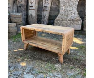 Serenityy Small Rounded Coffee Table In Recycled Teak Wood, 50Cm Diameter, Rustic Matt Finish