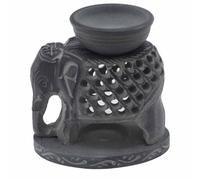 Serenityy Soapstone Oil Burner 10.5Cm - Hand-Carved Standing Elephant, Gray, Gloss Finish