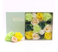 Serenityy Square Box - Spring Celebrations Soap Flower Gift Box - Yellow & Green - Handcrafted, Ready-To-Gift