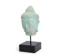 Serenityy Stillness Buddha Head On Stand, Green Copper Finish - Metal Head Sculpture, 1.32 Kg, Indoor Centrepiece