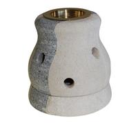 Serenityy Stone Oil Burner - Hand-Carved Indonesian Sandstone With Glass Bowl, Combo Shaped, Gray And Beige, Pack Of 1