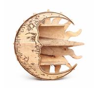 Serenityy Sunrays & Moon 3-Tier Mango Wood Wall Shelf With Carved Celestial Motif