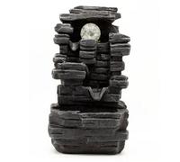 Serenityy Tabletop Water Feature 35 Cm - Slab Rocks Formation With Crystal Ball, Black, Indoor.