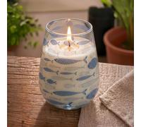 Serenityy Tall Glass Jar Candle Seabreeze - Blue Fish Pattern, Approx. 150-Hour Burn, 1100 G.