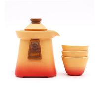 Serenityy Temple Teapot Set With Three Cups, Orange Earth - Herbal Loose Leaf Tea Set, Pack Of 4.