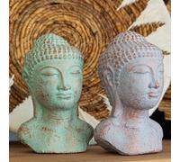 Serenityy Tranquility Buddha Head Sculpture In Green Copper Finish - Durable Concrete, Handcrafted In Indonesia, 18.5 X 12 X 11 Cm