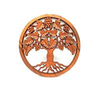 Serenityy Tree Of Life Grapes Decorative Wooden Panel 40Cm - Brushed Brown Art For Kitchen Dining Living Room
