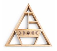 Serenityy Triangle Shaped Mango Wood Wall Shelf With Carved Moon Phase Drawer - Natural Finish