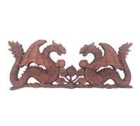 Serenityy Two Facing Dragon Plaque Carving, Hand-Carved Suar Wood Wall Decor, 40 X 15 Cm