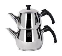 Serenk 2.5 liters Stainless Steel Traditional Teapot with Rapid Boil, 18/10 Stainless-Steel Double Tea Pots, Bakelite Handles, Induction Base