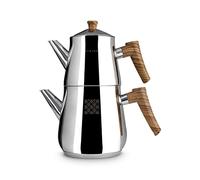 Serenk Definition Steel Turkish Teapot with Stainless Steel Tea Maker, 1.25 L Jug, 2 L Kettle, Caydanlik with Bakelite Handles, All Cookers Including Induction, Silver